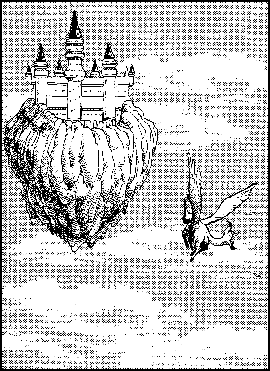 Suddenly, the Air Castle appeared!  In order to defeat the evil demon La Shiec, Alisa and her comrades took flight. 